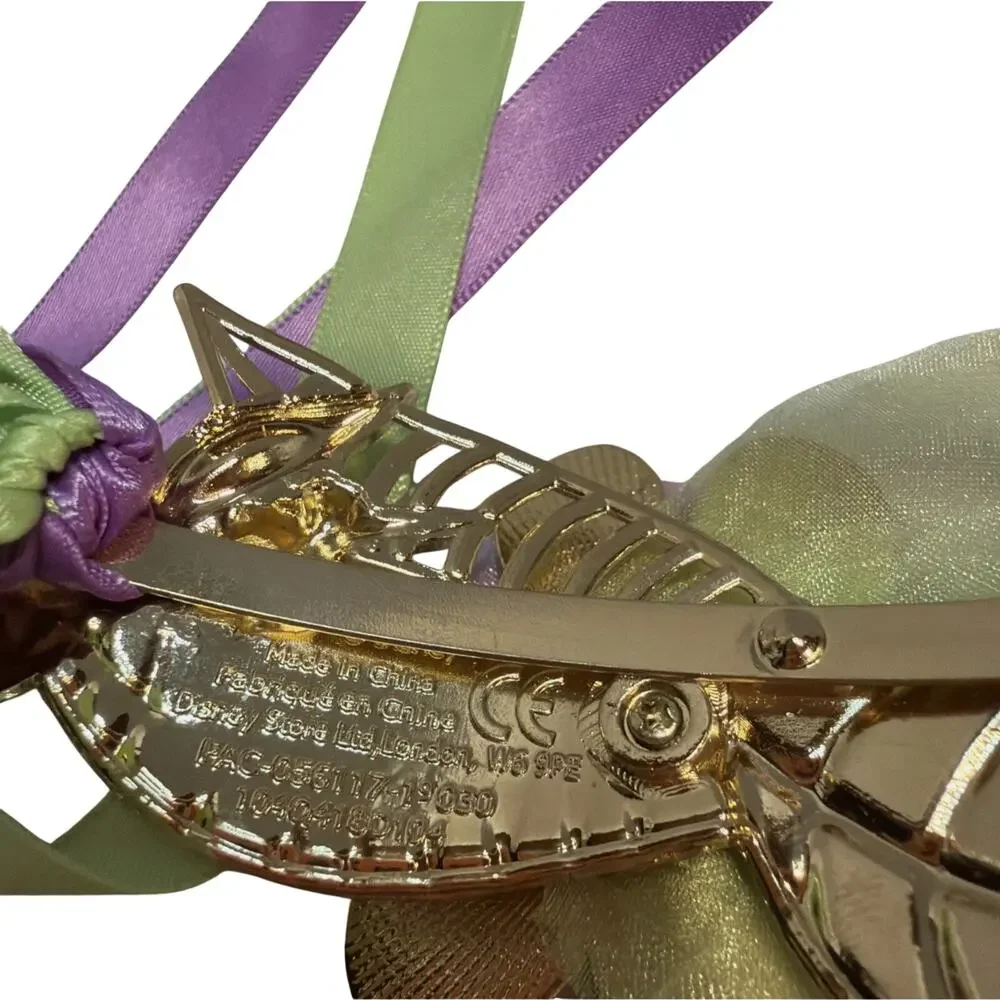 Disney Tinkerbell Headband Purple Green Ribbon Streamers Gold Tone Band